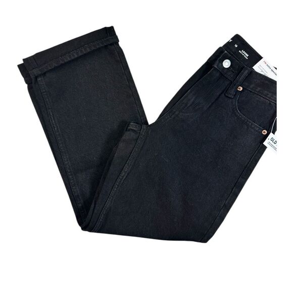 NWT Old Navy Girls Black Denim Loose Fit Straight Leg Rolled Hem Jeans - Size 10 - Picture 2 of 8